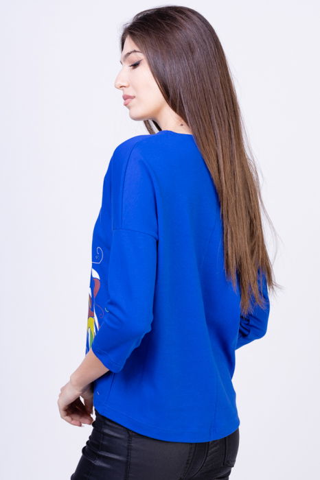 Tricou albatru electric cu imprimeu pisica colorata [2]