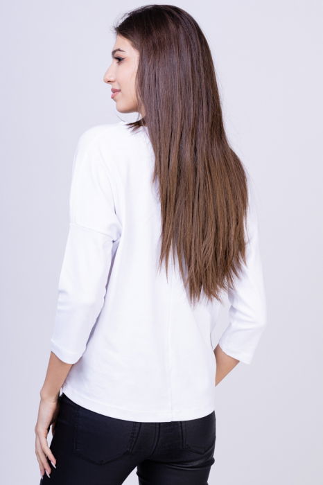 Tricou alb din bumbac, cu maneci 3/4 si imprimeu fluture [3]