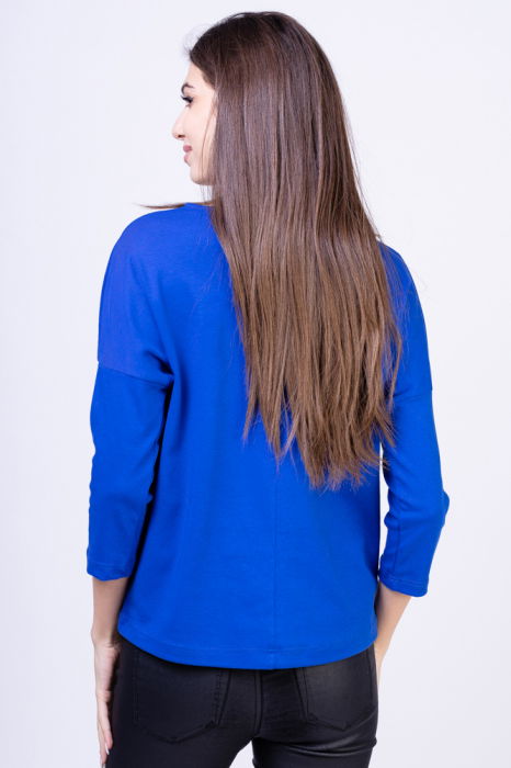 Tricou albastru electric din bumbac, cu maneci 3/4 si imprimeu fluture [3]