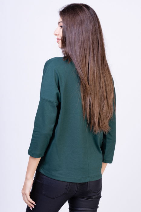 Tricou verde inchis din bumbac, cu maneci 3/4 si imprimeu fluture [3]