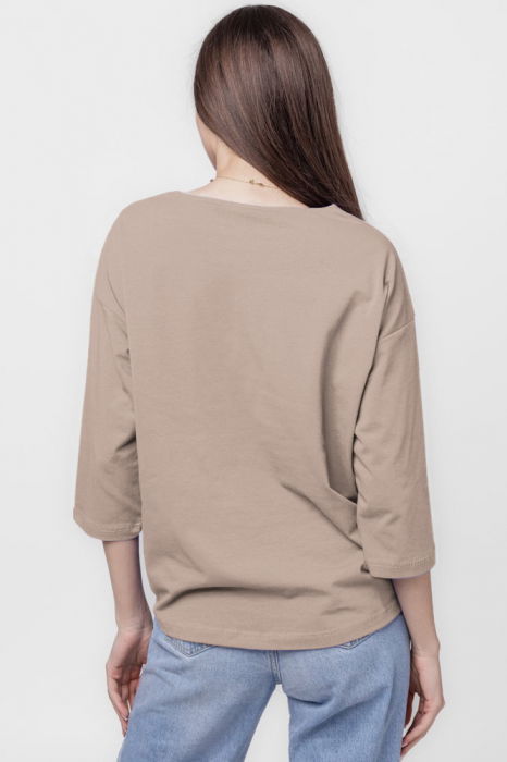 Tricou cu maneca 3/4 din tricot de bumbac cu snur la baza, fango cu imprimeu chip stilizat [3]