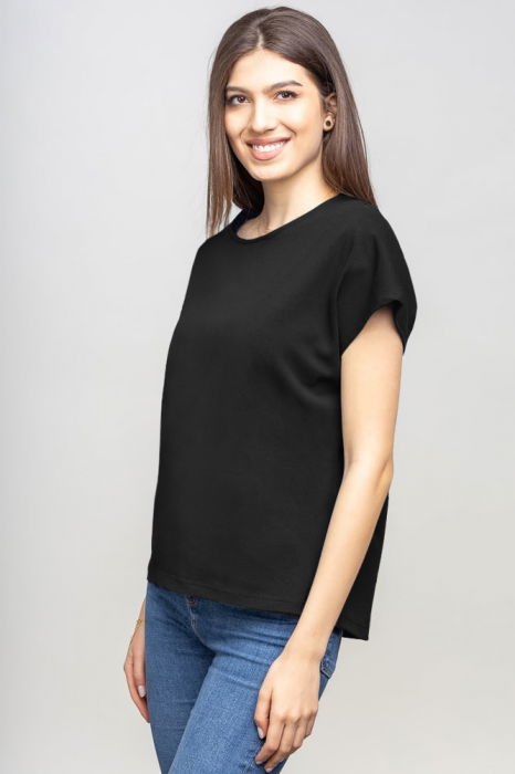 Tricou cu maneca cazuta din bumbac negru [2]