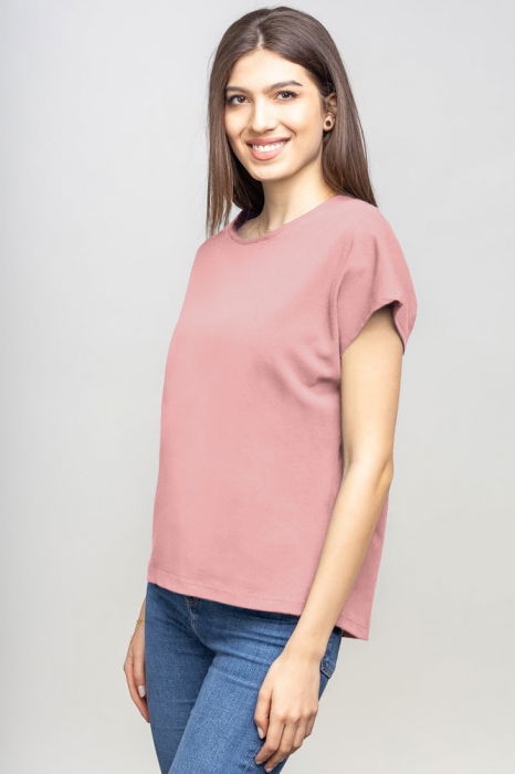 Tricou cu maneca cazuta din bumbac roz prafuit [2]