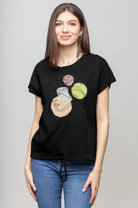 Tricou cu maneca cazuta din bumbac negru cu snur la baza [1]