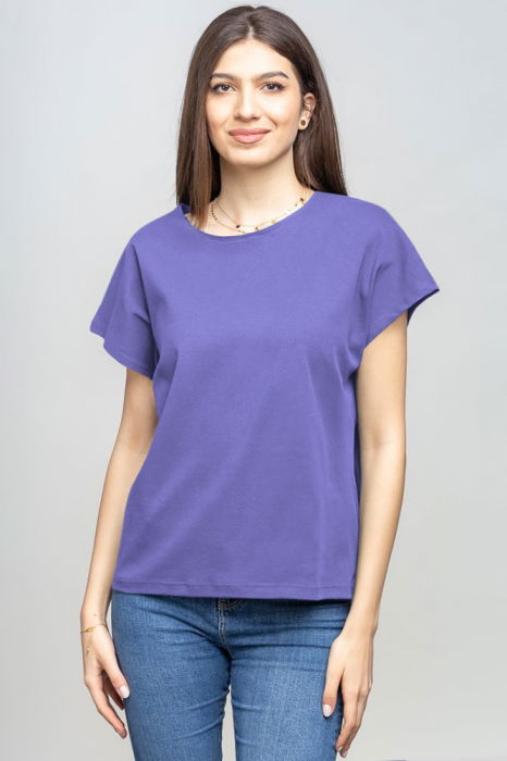 Tricou cu maneca cazuta din bumbac mov deschis [1]