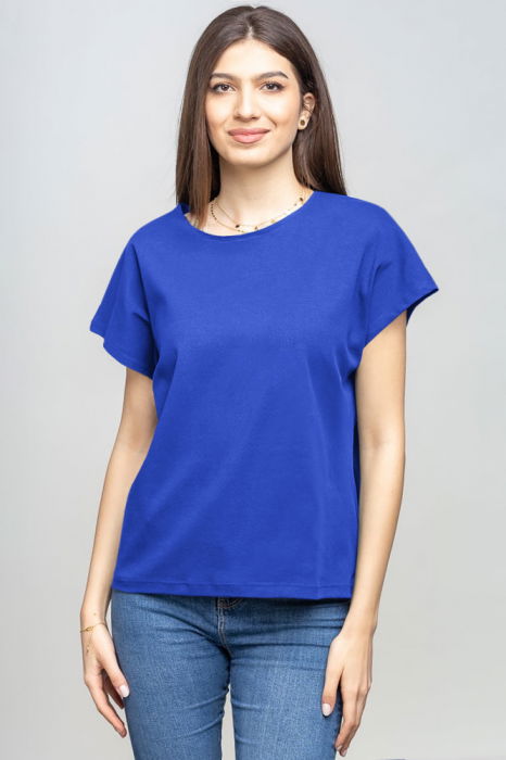 Tricou cu maneca cazuta din bumbac albastru [1]