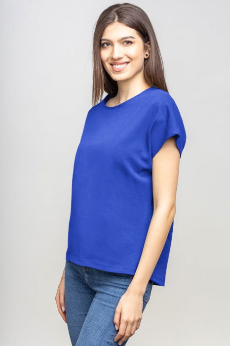 Tricou cu maneca cazuta din bumbac albastru [2]