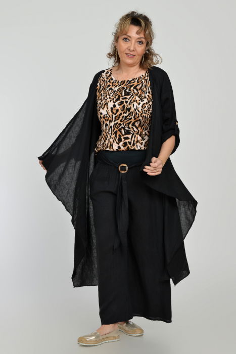 Tricou cu maneca cazuta si usor cambrat din vascoza cu imprimeu animal print [3]