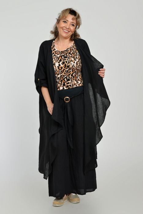 Tricou cu maneca cazuta si usor cambrat din vascoza cu imprimeu animal print [11]