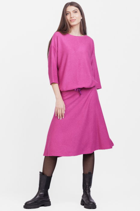 Bluza din jerseu embosat de vascoza cu snur la baza, magenta [5]