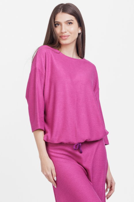 Bluza din jerseu embosat de vascoza cu snur la baza, magenta [3]