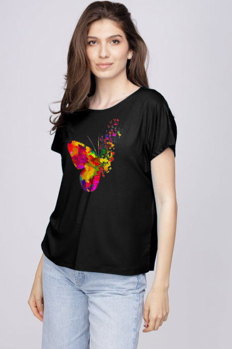 Tricou din vascoza cu imprimeu fluture, negru [1]