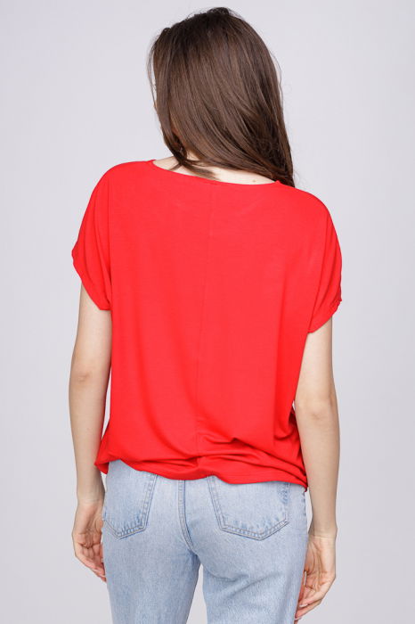 Tricou din vascoza cu imprimeu fluture, rosu [3]