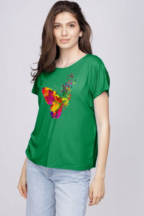 Tricou din vascoza cu imprimeu fluture, verde [1]