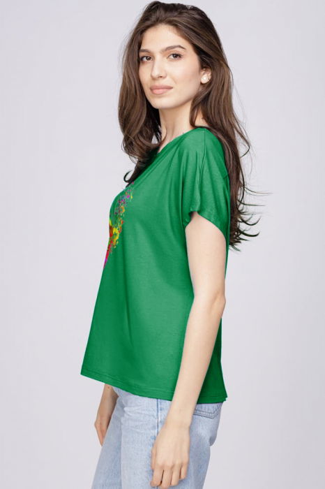 Tricou din vascoza cu imprimeu fluture, verde [2]