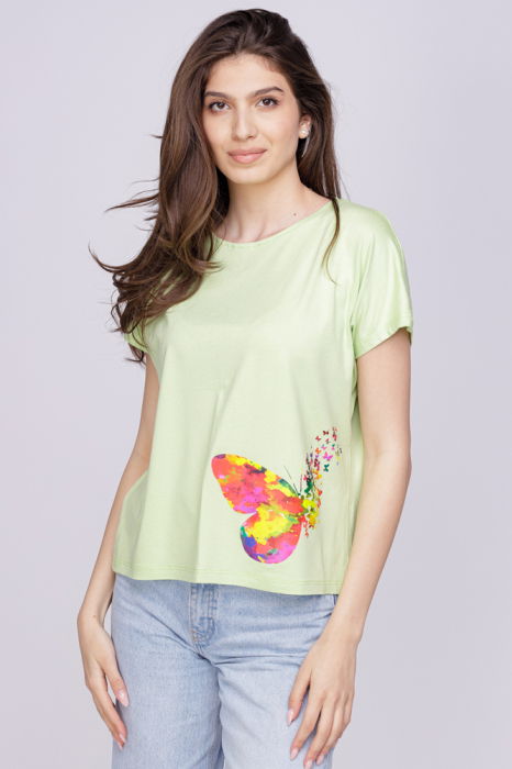 Tricou din vascoza cu imprimeu fluture, verde fistic [1]