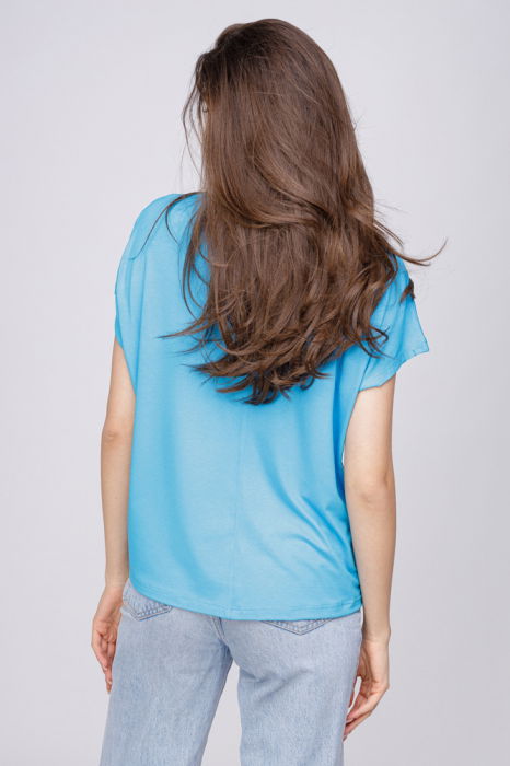 Tricou din vascoza cu imprimeu fluture, albastru azzuro [3]