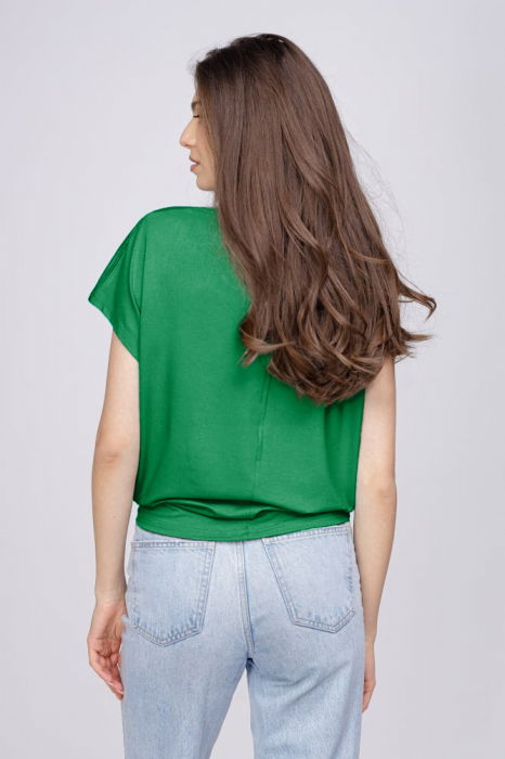 Tricou din vascoza cu snur la poale si imprimeu chip, verde [3]