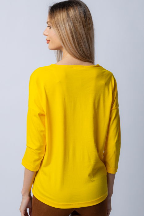 Tricou galben din bumbac, cu maneci 3/4 si imprimeu maci [3]