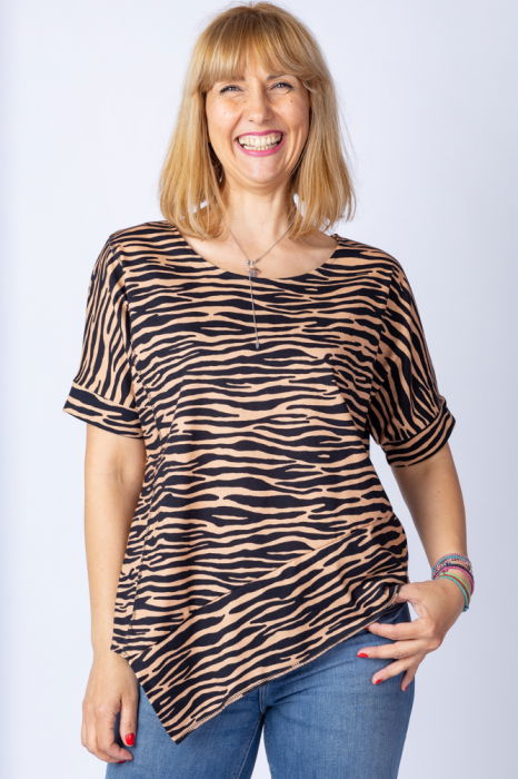 Tricou in colturi, cu imprimeu animal print - tigru, din bumbac [1]