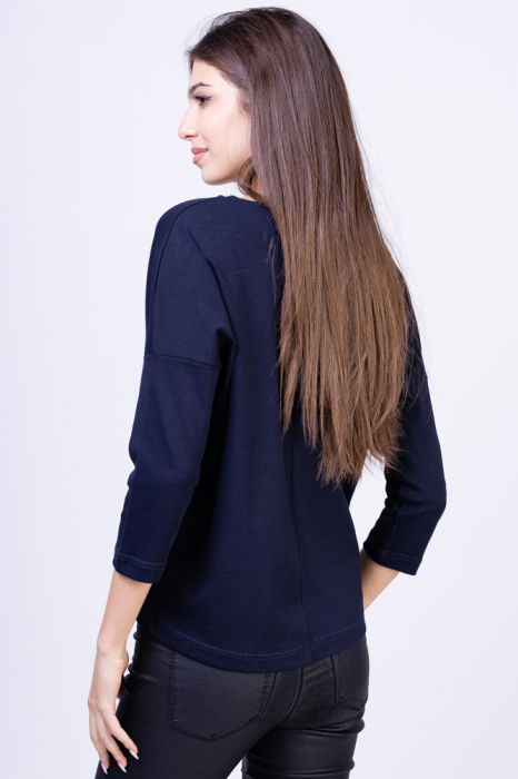 Tricou bleumarin din bumbac, cu maneci 3/4 si imprimeu fluture [3]