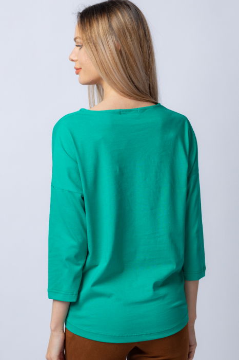 Tricou verde din bumbac, cu maneci 3/4 si imprimeu maci [3]