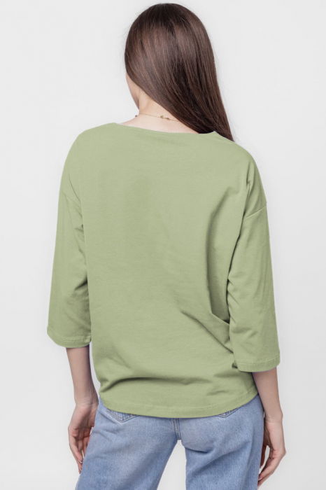 Tricou uni cu maneca 3/4 din tricot de bumbac cu snur la baza, kaki deschis [3]