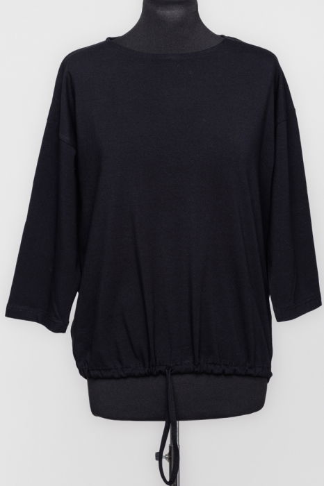 Tricou uni cu maneca 3/4 din tricot de bumbac cu snur la baza, negru [1]