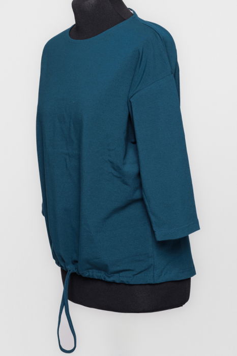 Tricou uni cu maneca 3/4 din tricot de bumbac cu snur la baza, turcoaz inchis [2]