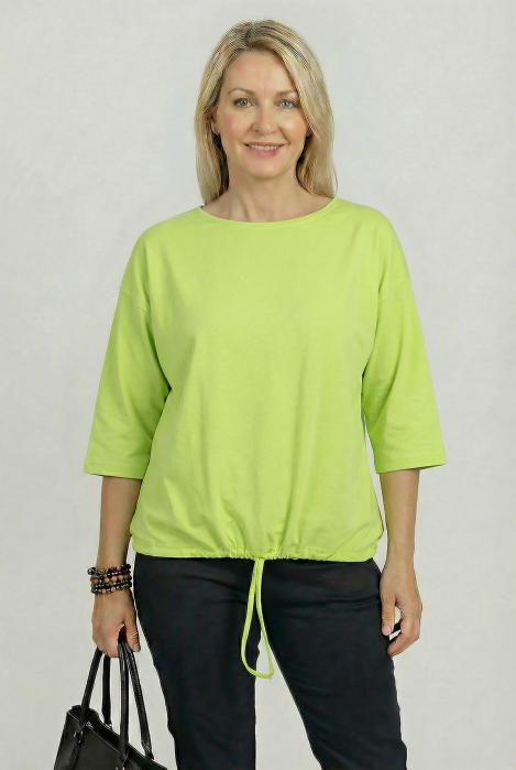 Tricou uni cu maneca 3/4 din tricot de bumbac cu snur la baza, verde lime [1]