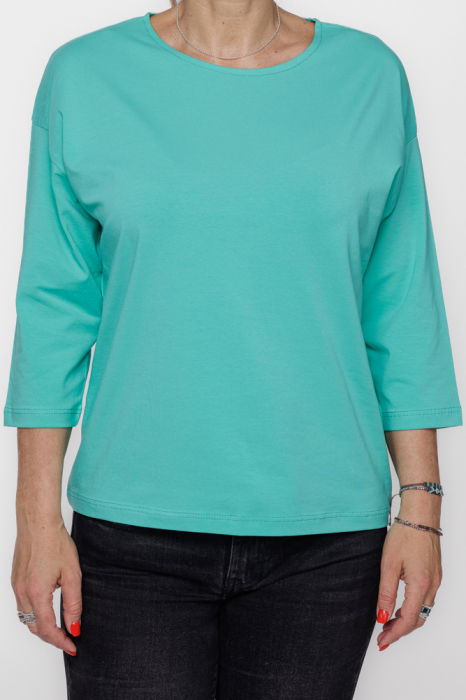 Tricou uni cu maneca 3/4 din tricot de bumbac, turcoaz [1]