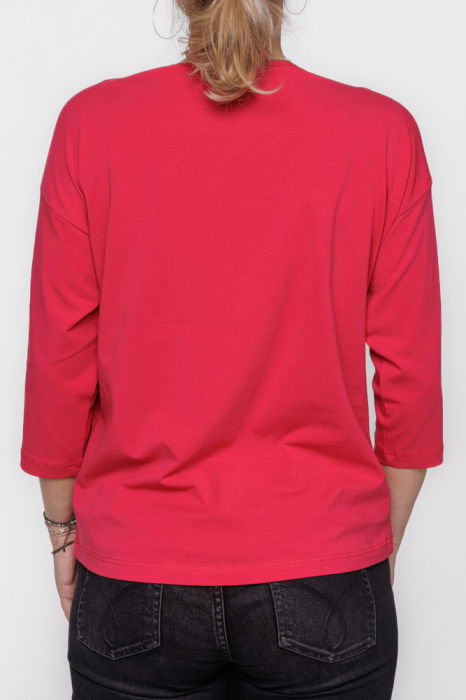 Tricou uni cu maneca 3/4 din tricot de bumbac, fucsia intens [3]