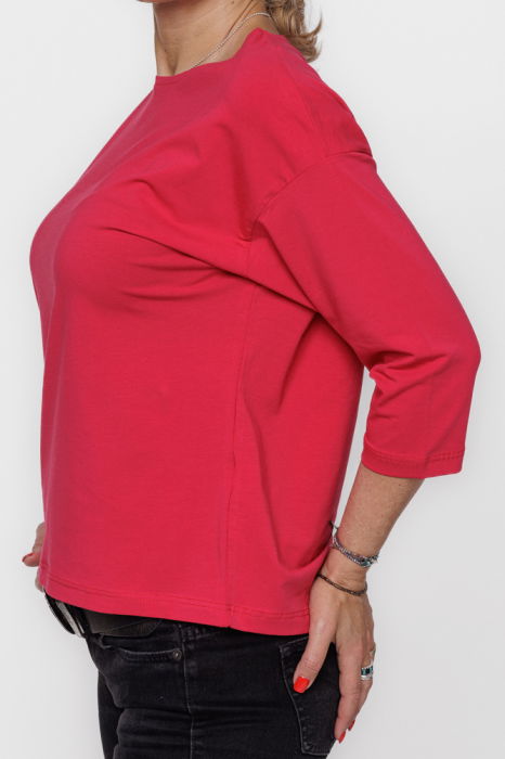 Tricou uni cu maneca 3/4 din tricot de bumbac, fucsia intens [2]