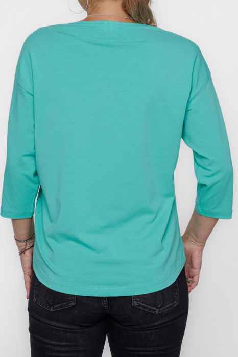 Tricou uni cu maneca 3/4 din tricot de bumbac, turcoaz [3]