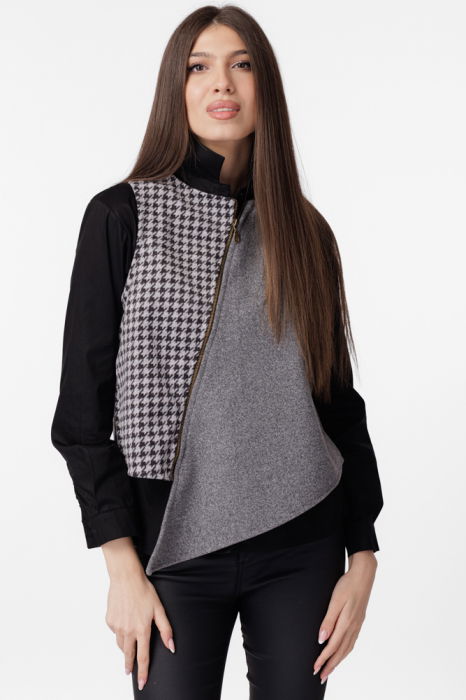 Vesta asimetrica in colturi, cu fermoar pe fata, gri [1]