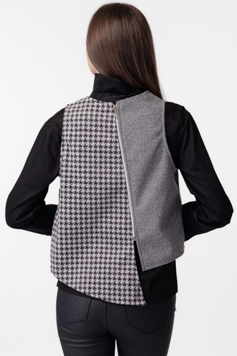 Vesta asimetrica in colturi, cu fermoar pe spate, gri [3]