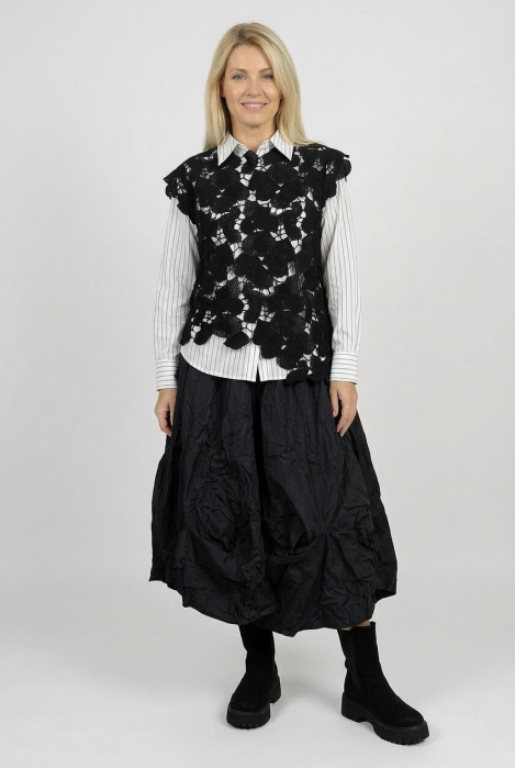 Vesta damacu colt, eleganta, din dantela florala neagra [1]