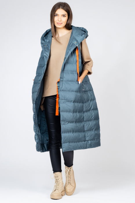 Vesta lunga cu umplutura din puf de gasca, turcoaz [2]