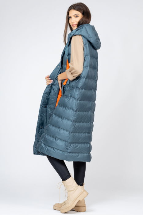 Vesta lunga cu umplutura din puf de gasca, turcoaz [3]