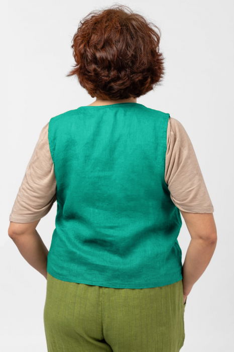 Vesta trendy din in cu colturi si nasturi de lemn, turcoaz [3]