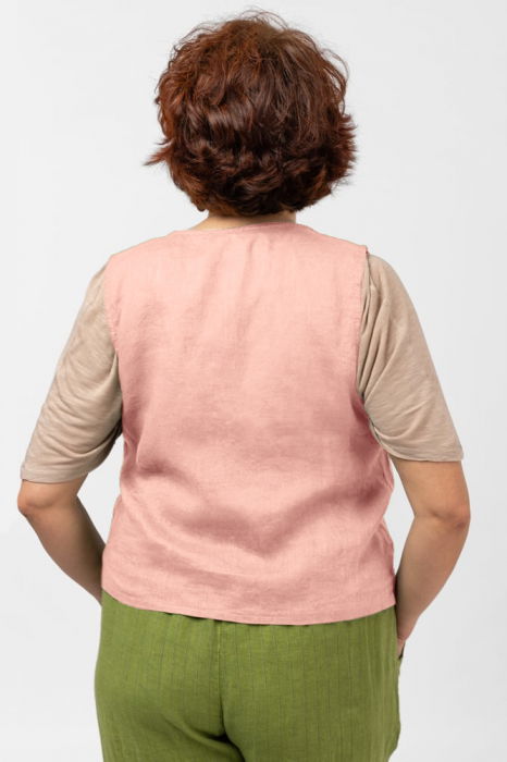 Vesta trendy din in cu colturi si nasturi de lemn, roz [3]