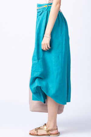 Fusta lunga turcoaz cu poale prinse, din in, cu o curea fancy [3]