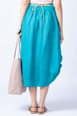 Fusta lunga turcoaz cu poale prinse, din in, cu o curea fancy [4]