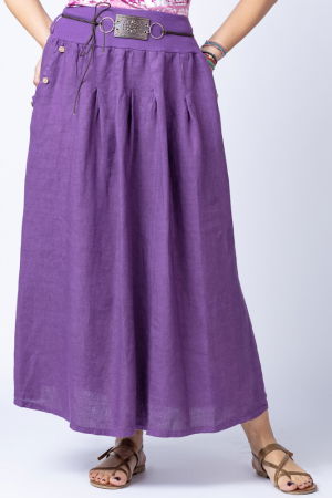 Fuste din In - Fusta lunga casual, mov, din in, cu o curea fancy