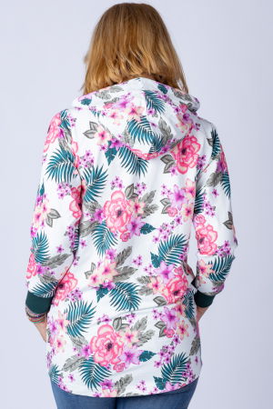 Hanorac alb cu imprimeu floral, asimetric, cu gluga [1]