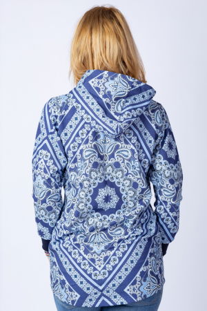 Hanorac bleumarin cu imprimeu arabesque, asimetric, cu gluga [2]