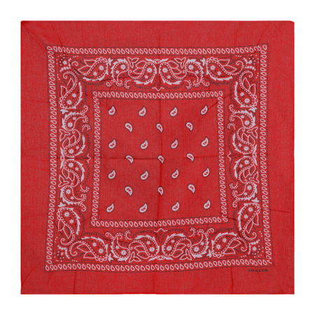 Bandana tip batic patrat cu imprimeu alb pe fond rosu [1]