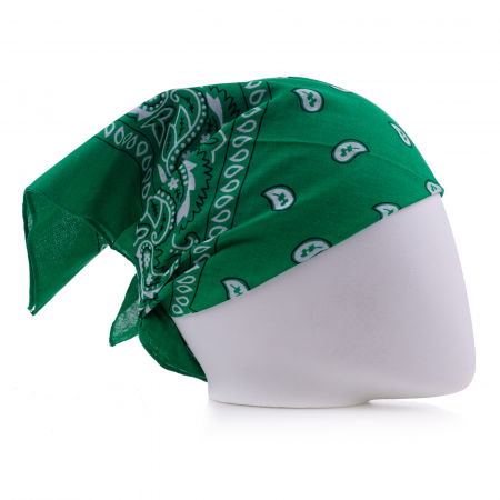 Accesorii Păr - Bandana tip batic patrat cu imprimeu alb pe verde