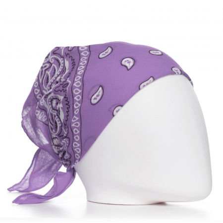 Accesorii Păr - Bandana tip batic patrat cu imprimeu alb pe fond lila