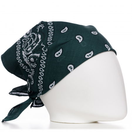 Accesorii Păr - Bandana tip batic patrat cu imprimeu alb pe fond verde inchis